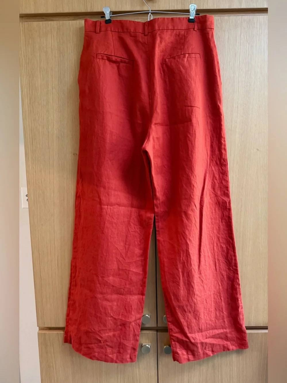 Reformation Vesta Linen High-Waist pants in “blood orange”